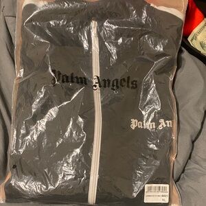 Palm Angels Black Bomber Jacket with White Accents